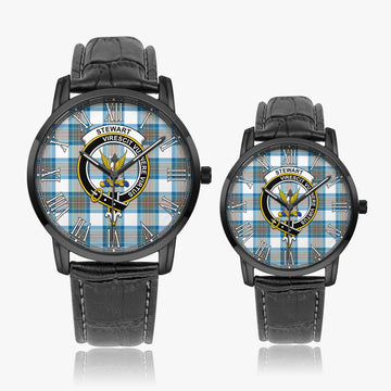 Stewart Muted Blue Tartan Family Crest Leather Strap Quartz Watch