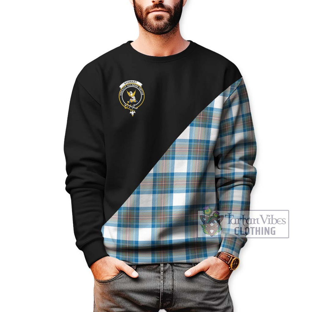 Stewart Muted Blue Tartan Sweatshirt with Family Crest and Military Logo Style Unisex - Tartanvibesclothing Shop