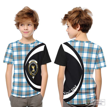 Stewart Muted Blue Tartan Kid T-Shirt with Family Crest Circle Style