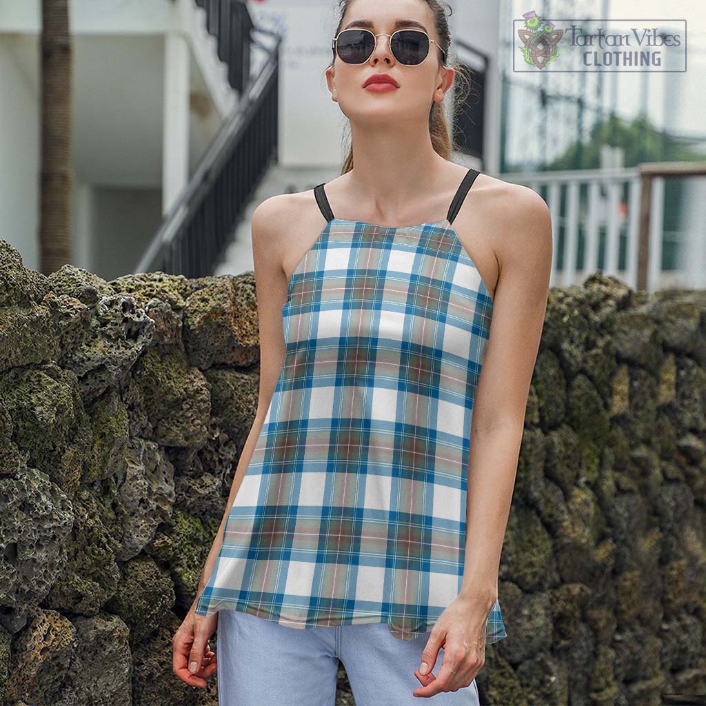 Tartan Vibes Clothing Stewart Muted Blue Tartan Loose Halter Neck Camisole