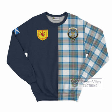 Stewart Muted Blue Tartan Sweatshirt Alba with Scottish Lion Royal Arm Half Style