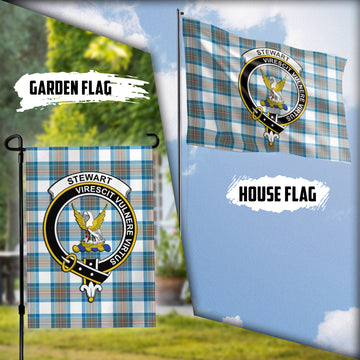 Stewart Muted Blue Tartan Flag with Family Crest