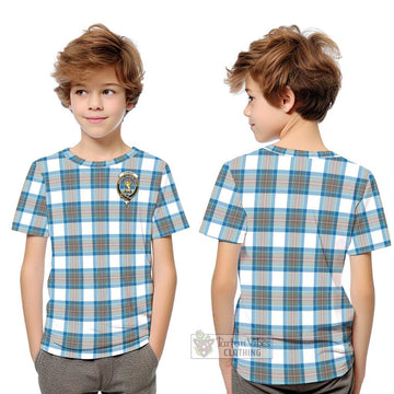 Stewart Muted Blue Tartan Kid T-Shirt with Family Crest