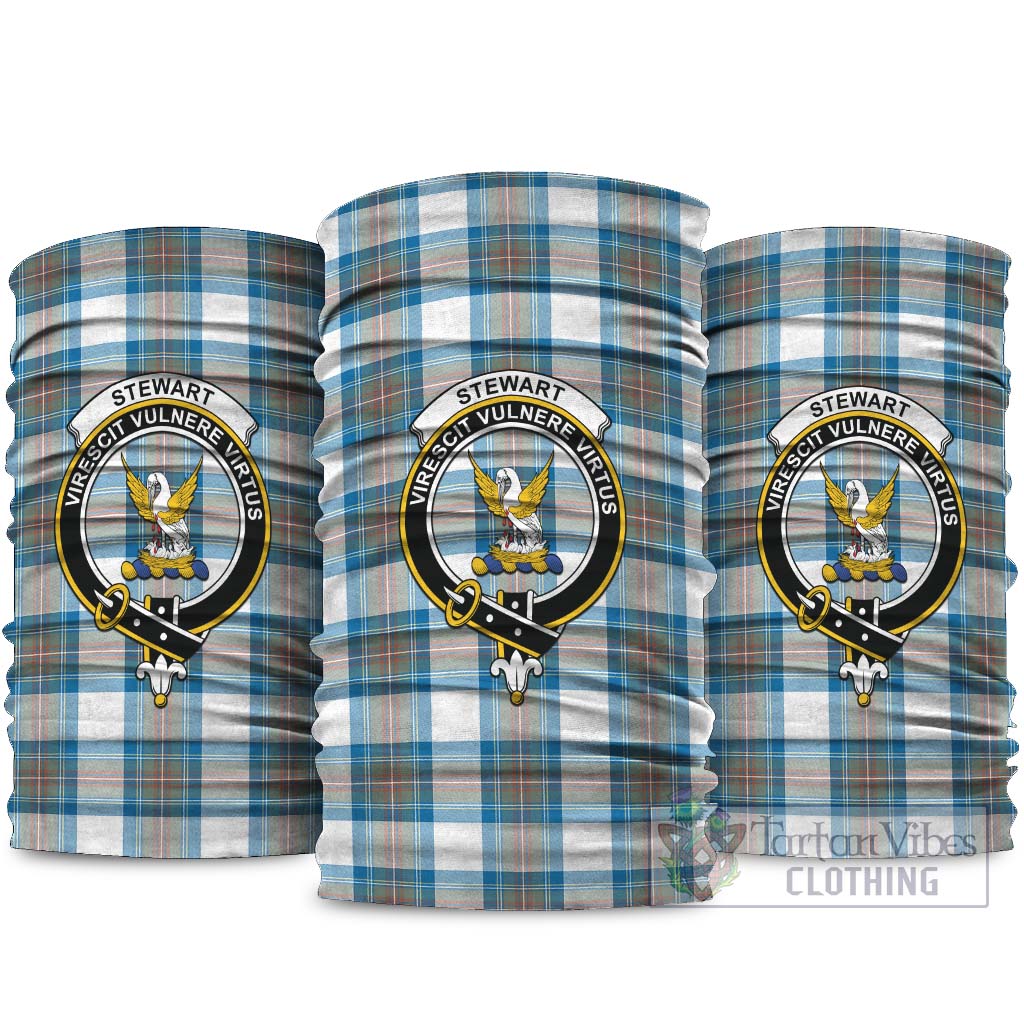 Stewart Muted Blue Tartan Neck Gaiters, Tartan Bandanas, Tartan Head Band with Family Crest