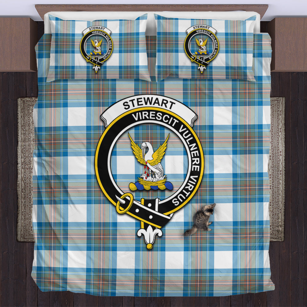 Stewart Muted Blue Tartan Bedding Set with Family Crest US Bedding Set - Tartan Vibes Clothing