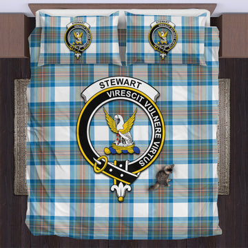 Stewart Muted Blue Tartan Bedding Set with Family Crest