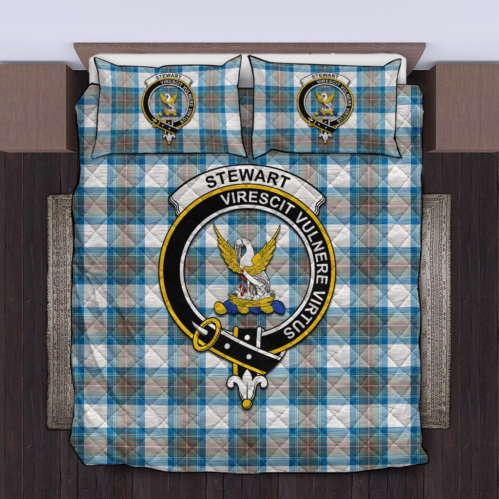 Stewart Muted Blue Tartan Quilt Bed Set with Family Crest Twin - Tartan Vibes Clothing