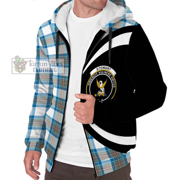 Stewart Muted Blue Tartan Sherpa Hoodie with Family Crest Circle Style