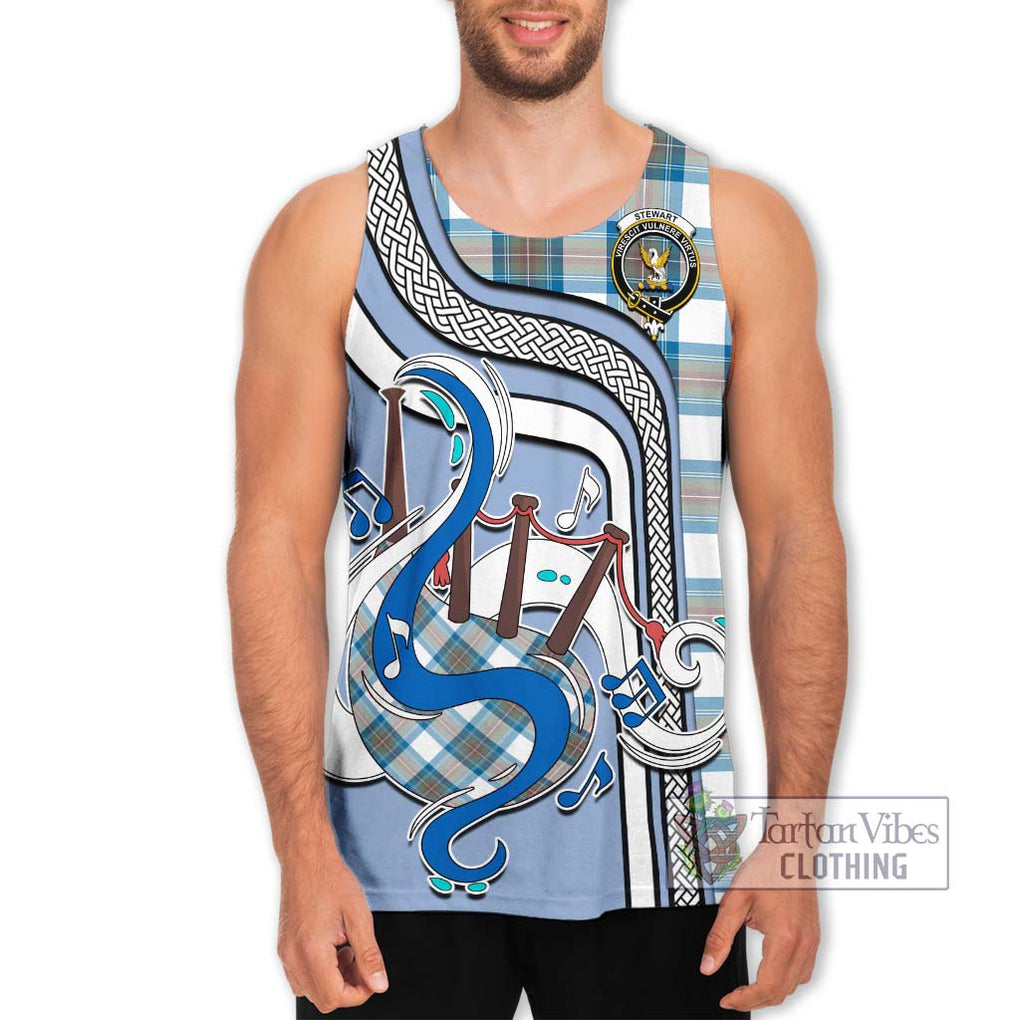 Stewart Muted Blue Tartan Men's Tank Top with Epic Bagpipe Style Men - Tartanvibesclothing Shop