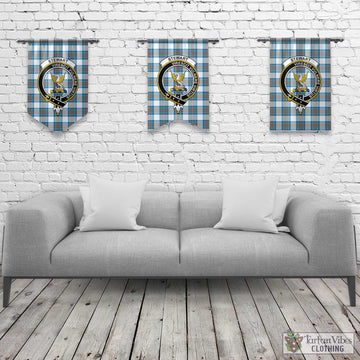 Stewart Muted Blue Tartan Gonfalon, Tartan Banner with Family Crest