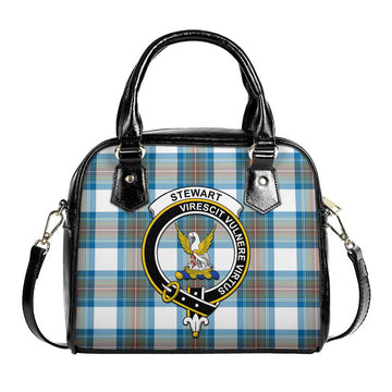 Stewart Muted Blue Tartan Shoulder Handbags with Family Crest