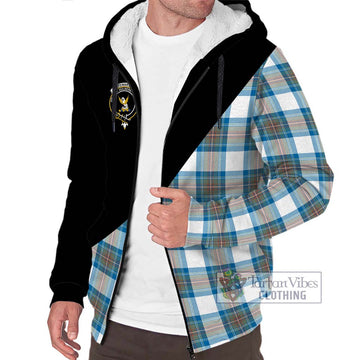 Stewart Muted Blue Tartan Sherpa Hoodie with Family Crest and Military Logo Style