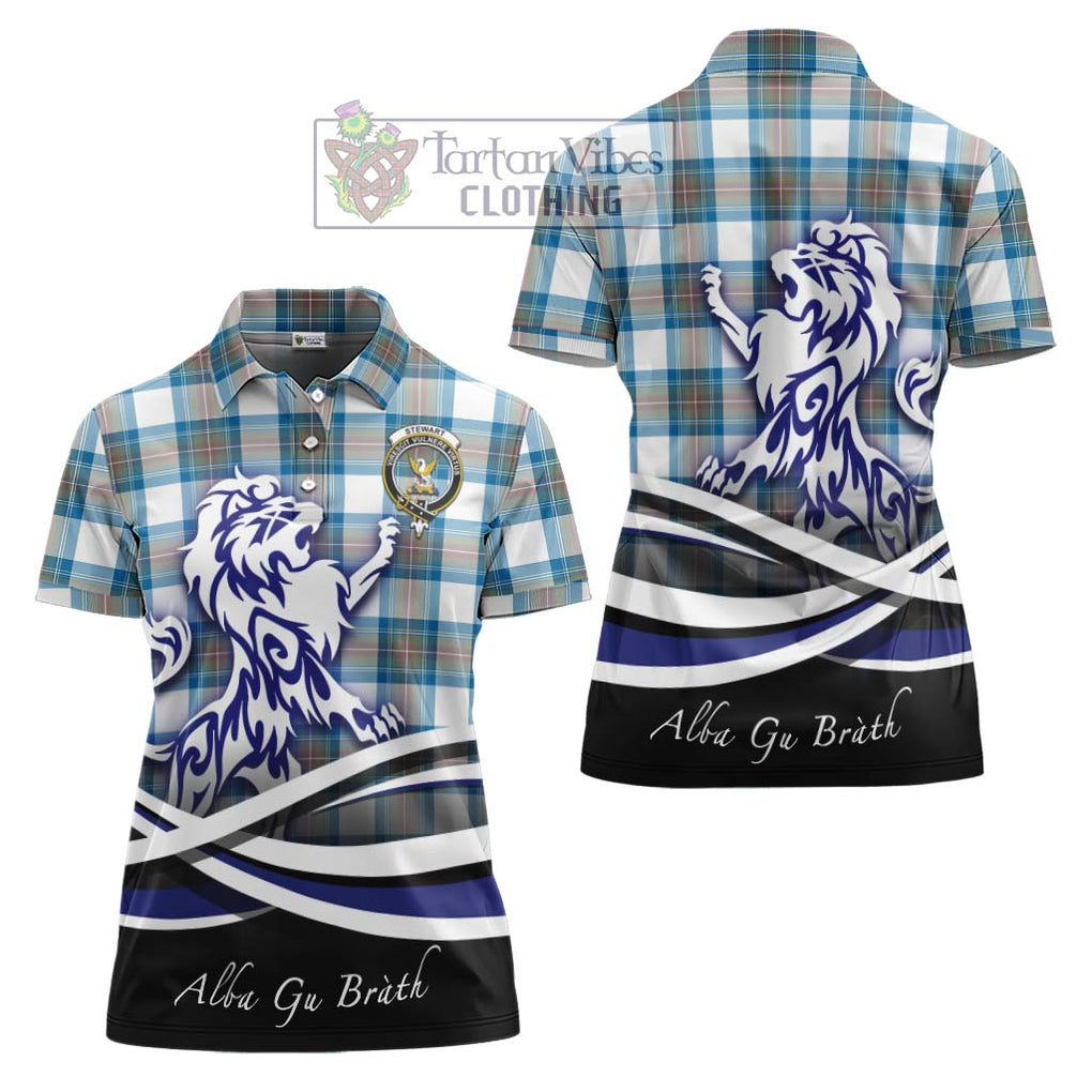 Stewart Muted Blue Tartan Women's Polo Shirt with Alba Gu Brath Regal Lion Emblem Women - Tartanvibesclothing Shop