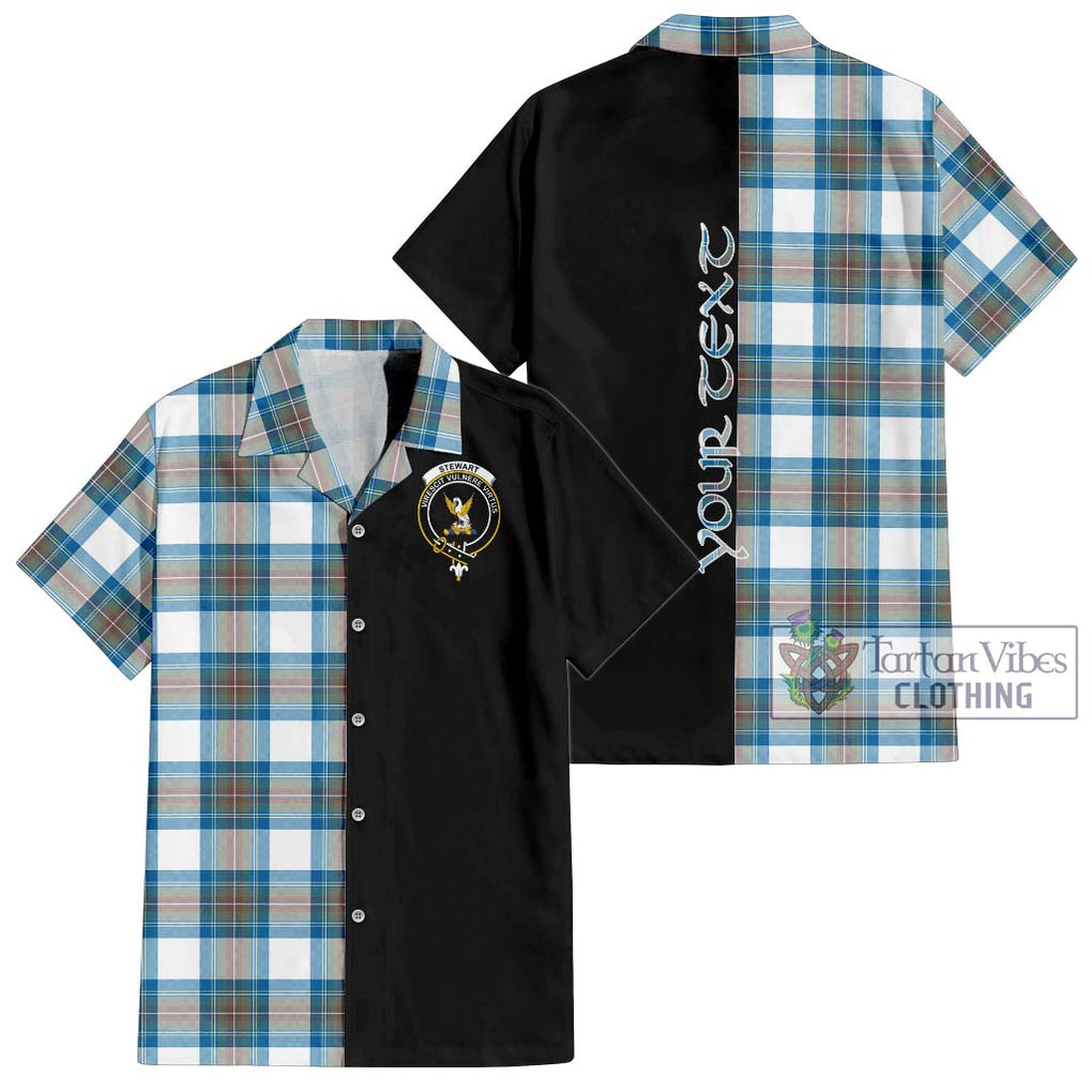 Stewart Muted Blue Tartan Short Sleeve Button Shirt with Family Crest and Half Of Me Style Kid - Tartanvibesclothing Shop