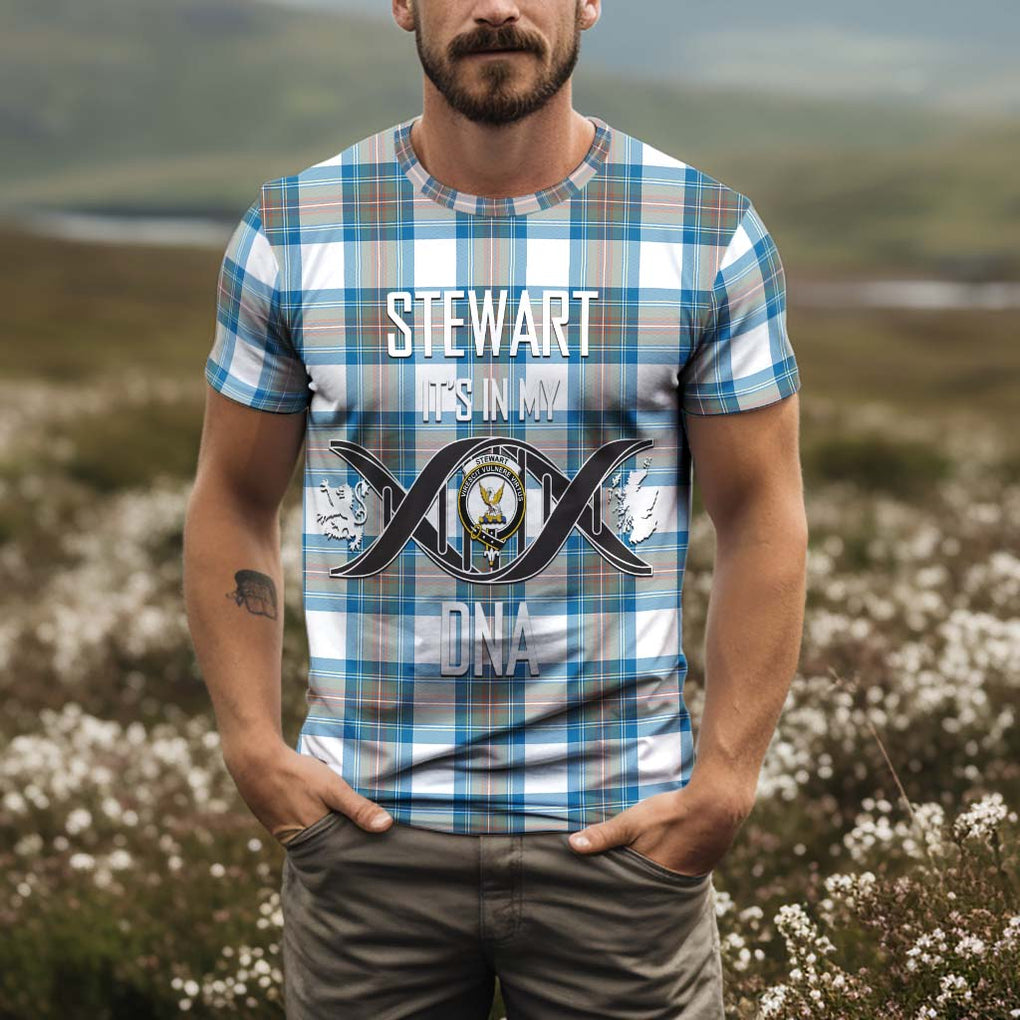 Stewart Muted Blue Tartan T-Shirt with Family Crest DNA In Me Style Kid's Shirt - Tartan Vibes Clothing