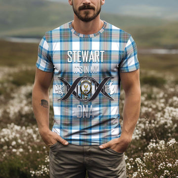 Stewart Muted Blue Tartan T-Shirt with Family Crest DNA In Me Style