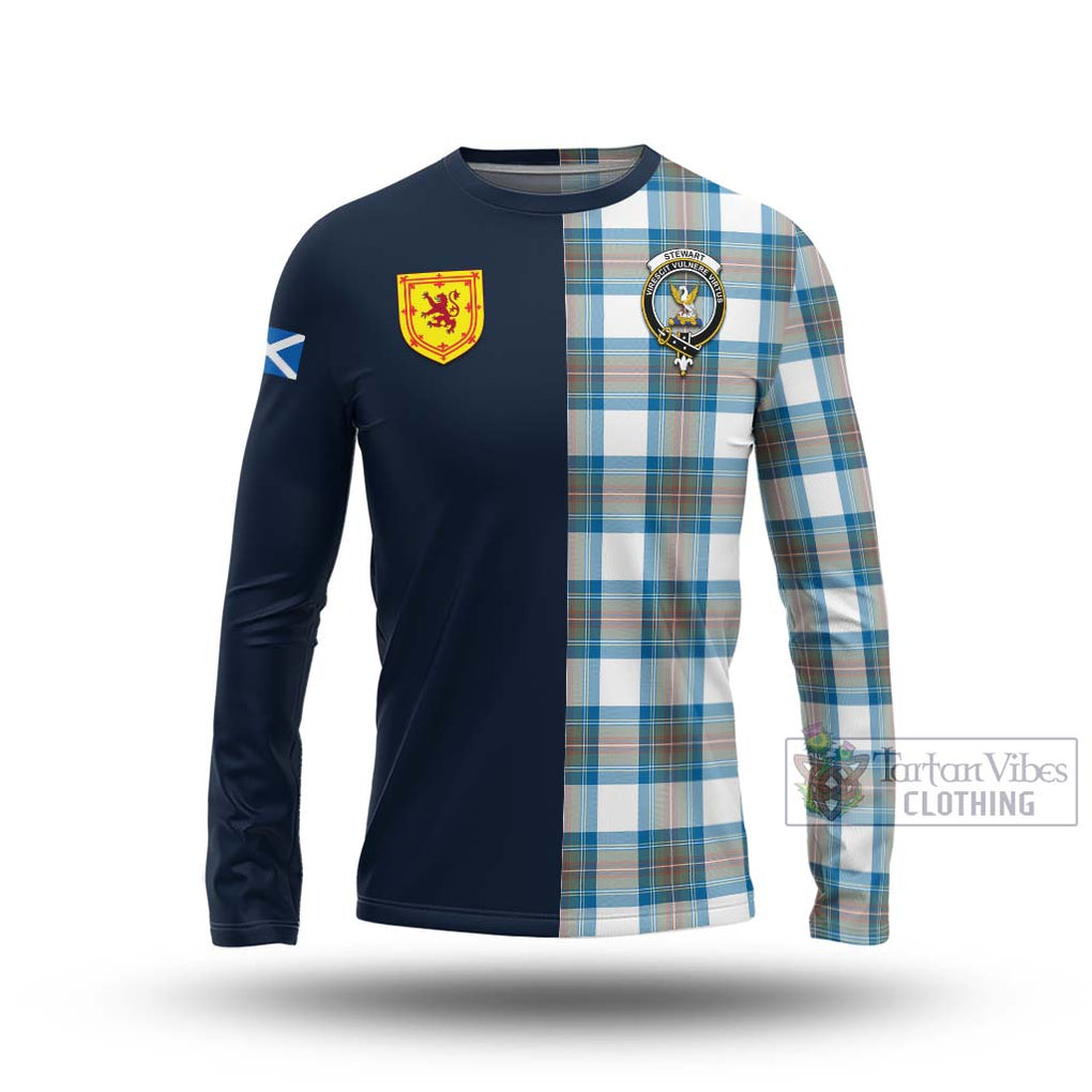 Tartan Vibes Clothing Stewart Muted Blue Tartan Long Sleeve T-Shirt with Scottish Lion Royal Arm Half Style