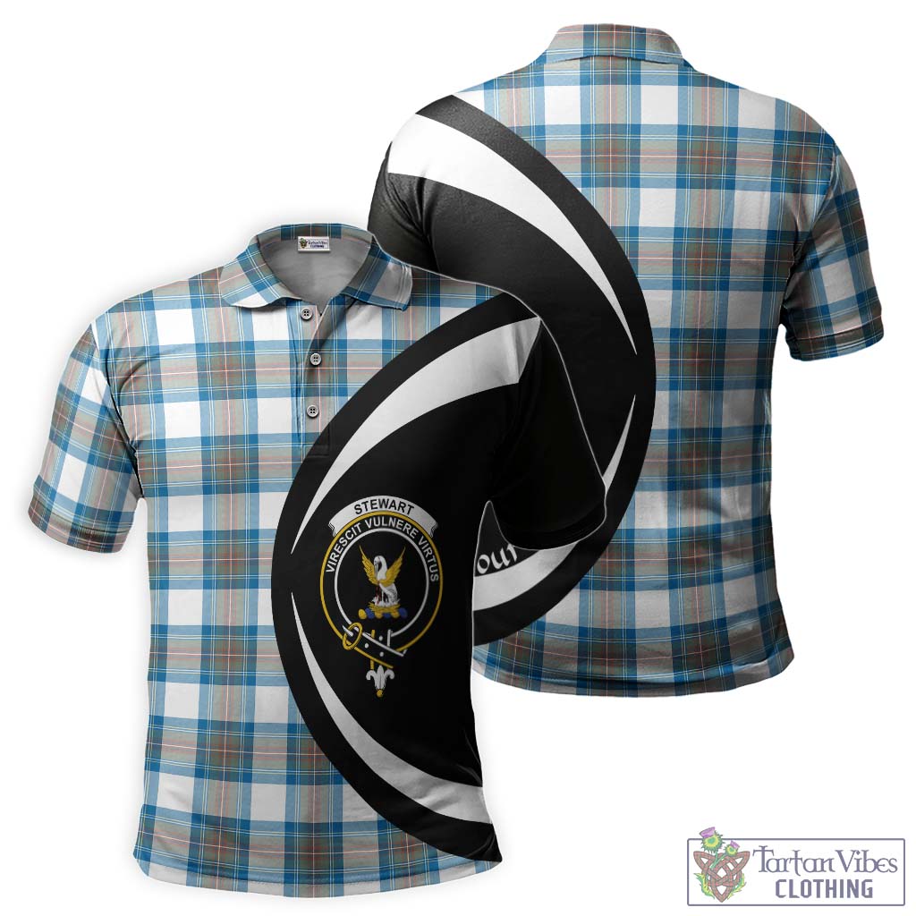 Stewart Muted Blue Tartan Men's Polo Shirt with Family Crest Circle Style Kid - Tartan Vibes Clothing