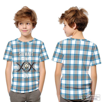 Stewart Muted Blue Tartan Kid T-Shirt with Family Crest DNA In Me Style