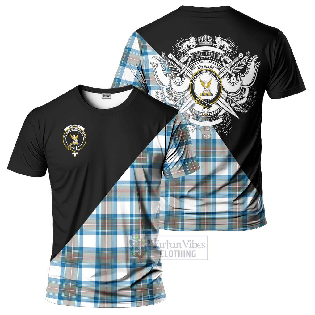 Stewart Muted Blue Tartan T-Shirt with Family Crest and Military Logo Style Kid's Shirt - Tartanvibesclothing Shop