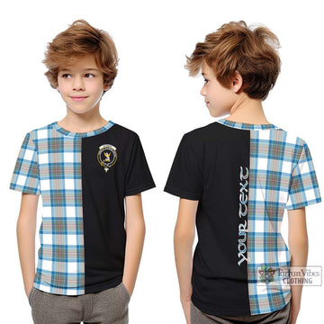 Stewart Muted Blue Tartan Kid T-Shirt with Family Crest and Half Of Me Style