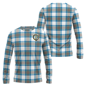 Stewart Muted Blue Tartan Long Sleeve T-Shirt with Family Crest