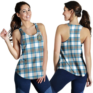 Stewart Muted Blue Tartan Women Racerback Tanks with Family Crest