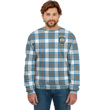 Stewart Muted Blue Tartan Sweatshirt with Family Crest