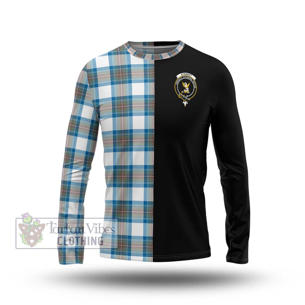 Stewart Muted Blue Tartan Long Sleeve T-Shirt with Family Crest and Half Of Me Style Unisex - Tartanvibesclothing Shop