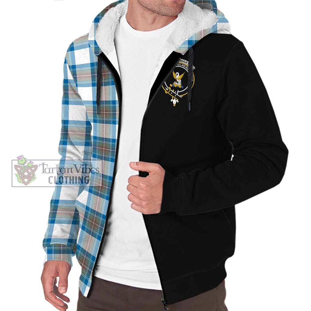 Stewart Muted Blue Tartan Sherpa Hoodie with Family Crest and Half Of Me Style Unisex S - Tartanvibesclothing Shop