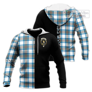 Stewart Muted Blue Tartan Knitted Hoodie with Family Crest and Half Of Me Style