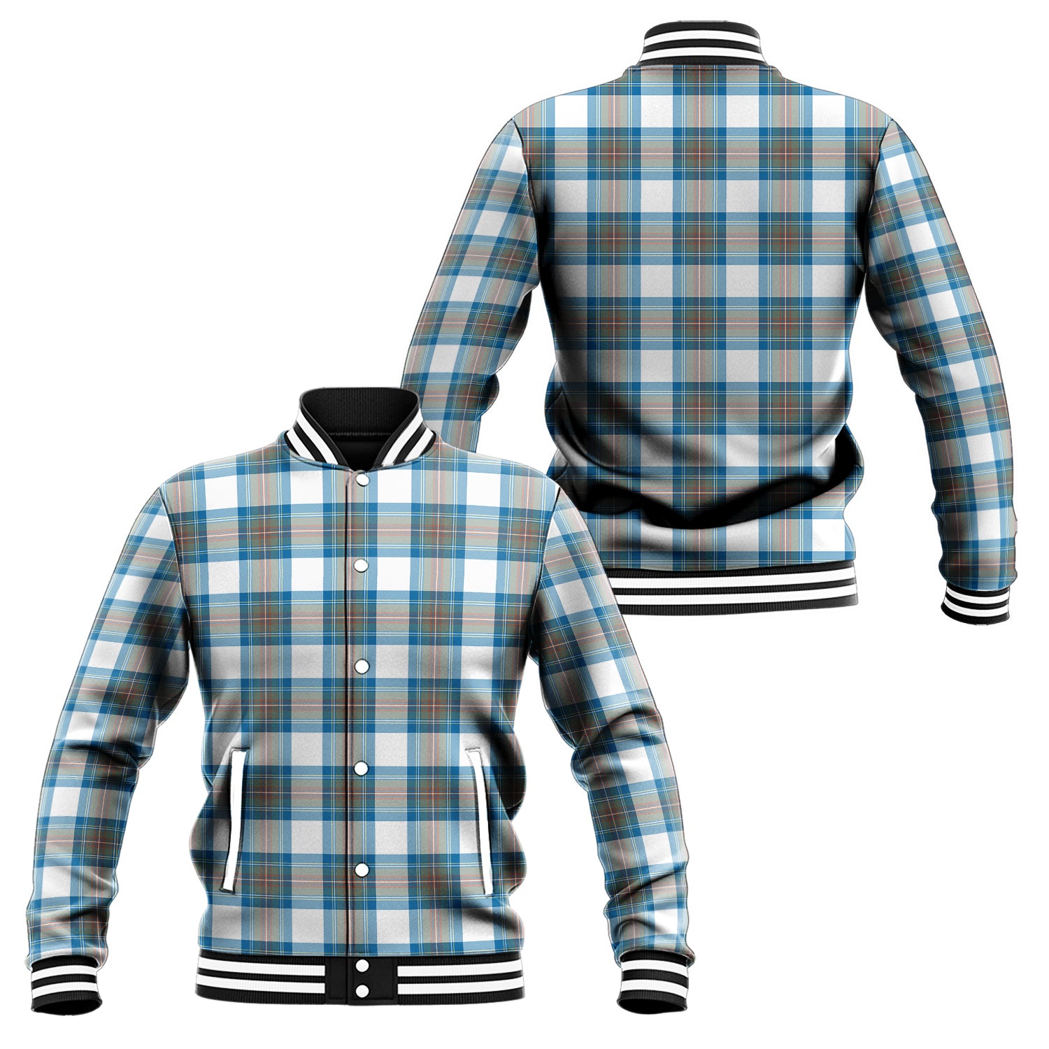 Stewart Muted Blue Tartan Baseball Jacket Unisex - Tartan Vibes Clothing