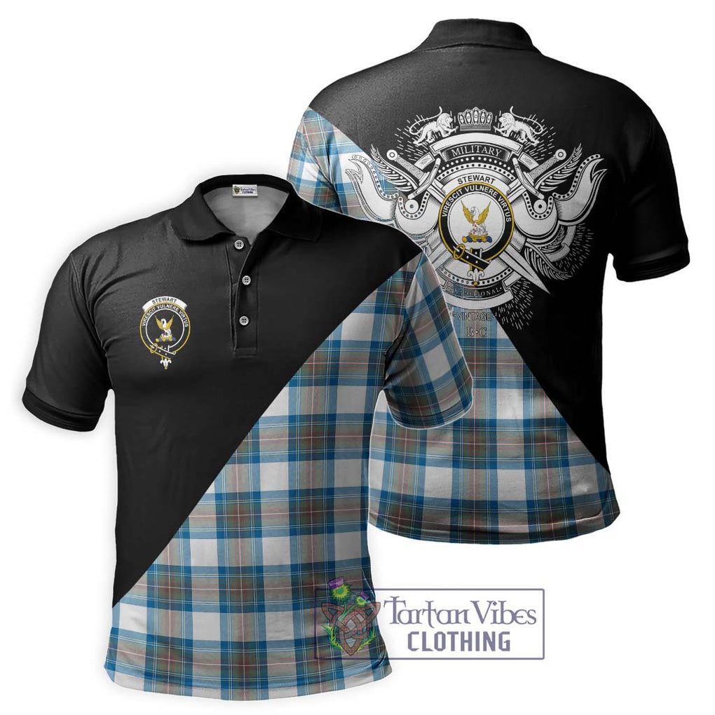 Stewart Muted Blue Tartan Polo Shirt with Family Crest and Military Logo Style Kid - Tartanvibesclothing Shop