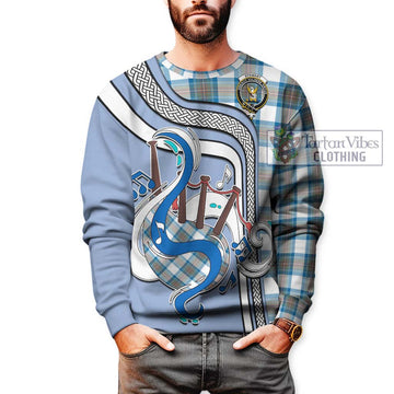 Stewart Muted Blue Tartan Sweatshirt with Epic Bagpipe Style