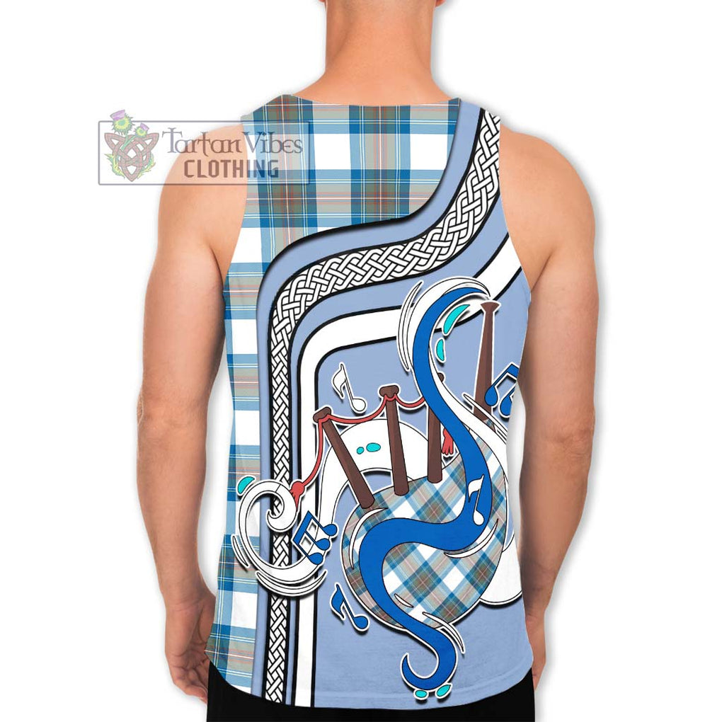 Stewart Muted Blue Tartan Men's Tank Top with Epic Bagpipe Style - Tartanvibesclothing Shop