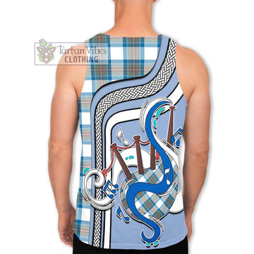 Stewart Muted Blue Tartan Men's Tank Top with Epic Bagpipe Style