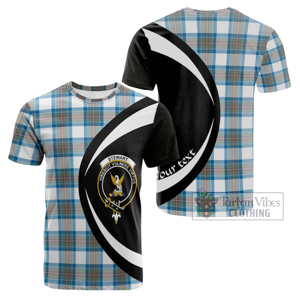 Tartan Vibes Clothing Stewart Muted Blue Tartan Cotton T-shirt with Family Crest Circle Style