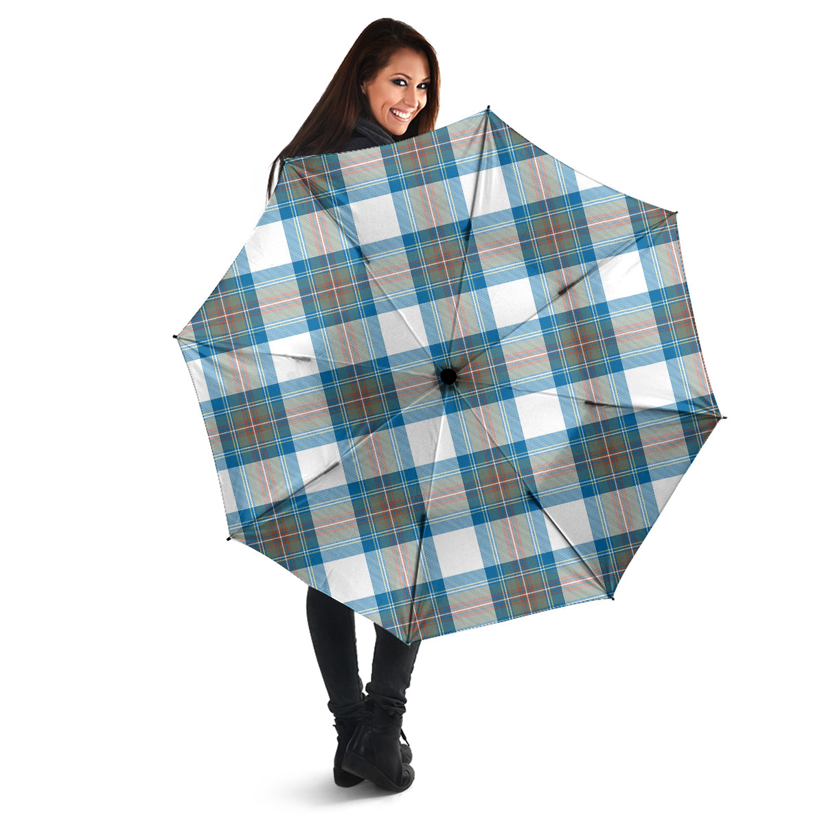 Stewart Muted Blue Tartan Umbrella - Tartanvibesclothing