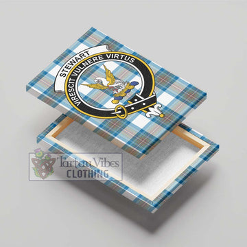 Stewart Muted Blue Tartan Canvas Print Wall Art with Family Crest