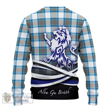 Stewart Muted Blue Tartan Ugly Sweater with Alba Gu Brath Regal Lion Emblem