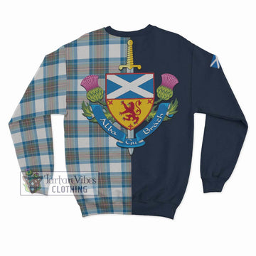 Stewart Muted Blue Tartan Sweatshirt Alba with Scottish Lion Royal Arm Half Style