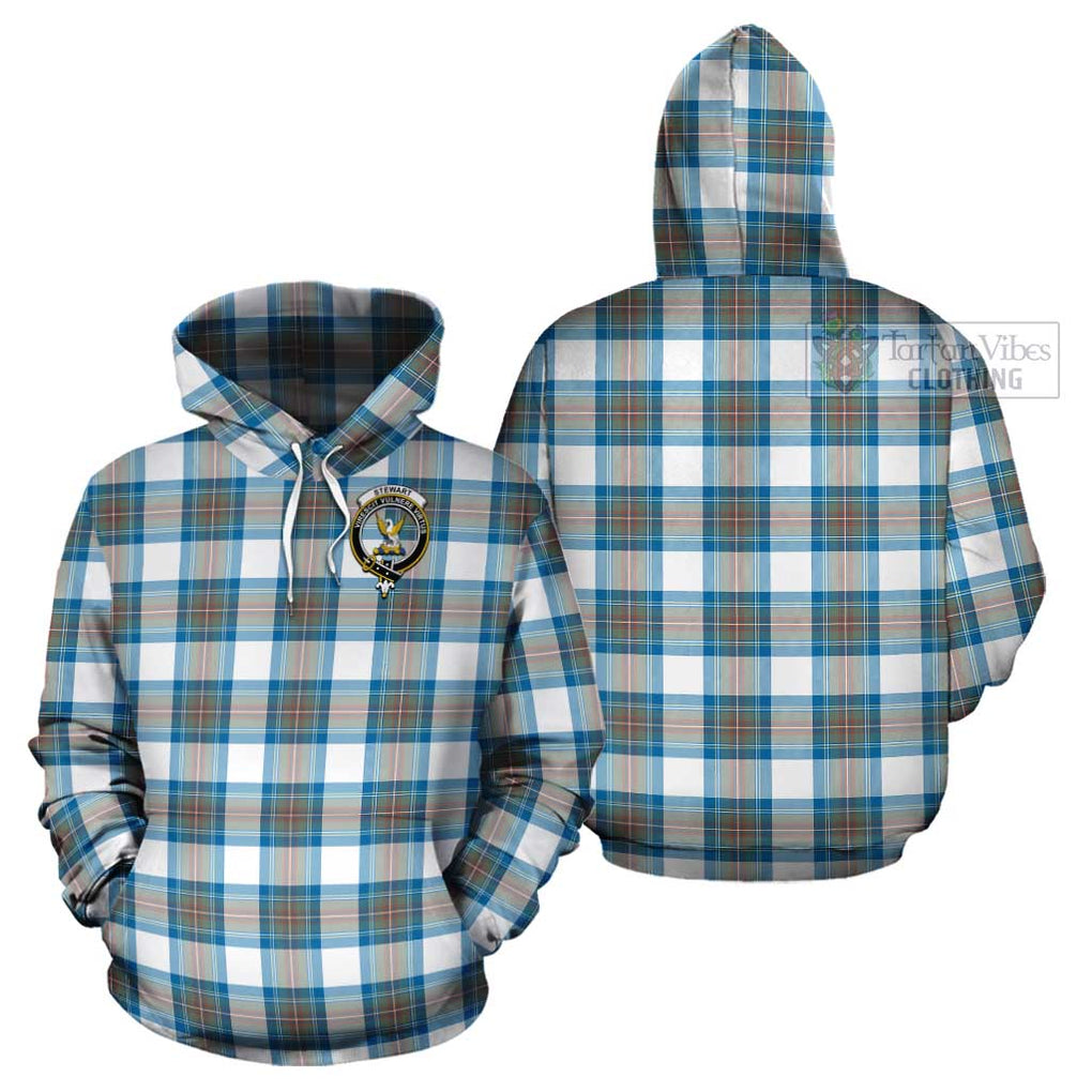 Stewart Muted Blue Tartan Cotton Hoodie with Family Crest Pullover Hoodie - Tartan Vibes Clothing