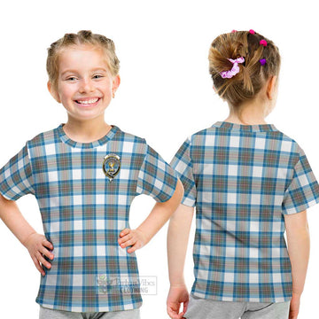 Stewart Muted Blue Tartan Kid T-Shirt with Family Crest