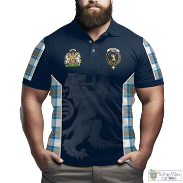 Stewart Muted Blue Tartan Men's Polo Shirt with Family Crest and Lion Rampant Vibes Sport Style