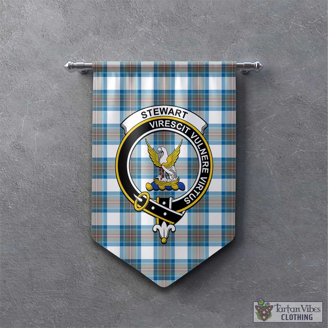 Tartan Vibes Clothing Stewart Muted Blue Tartan Gonfalon, Tartan Banner with Family Crest