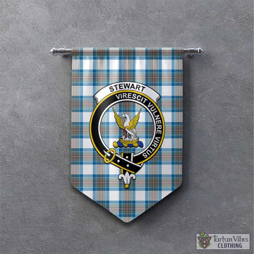 Stewart Muted Blue Tartan Gonfalon, Tartan Banner with Family Crest