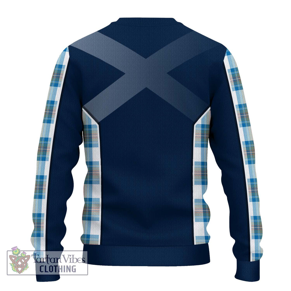 Stewart Muted Blue Tartan Knitted Sweater with Family Crest and Lion Rampant Vibes Sport Style - Tartan Vibes Clothing