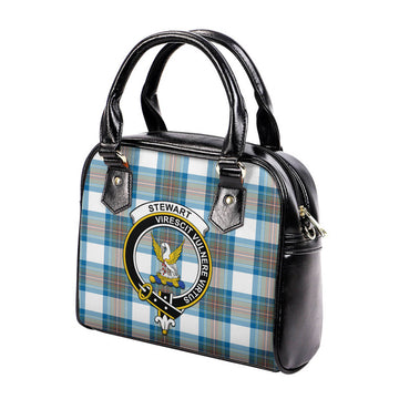 Stewart Muted Blue Tartan Shoulder Handbags with Family Crest