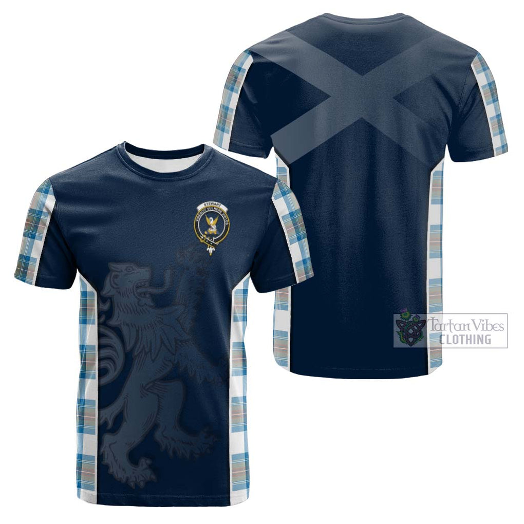 Tartan Vibes Clothing Stewart Muted Blue Tartan Cotton T-shirt with Family Crest and Lion Rampant Vibes Sport Style