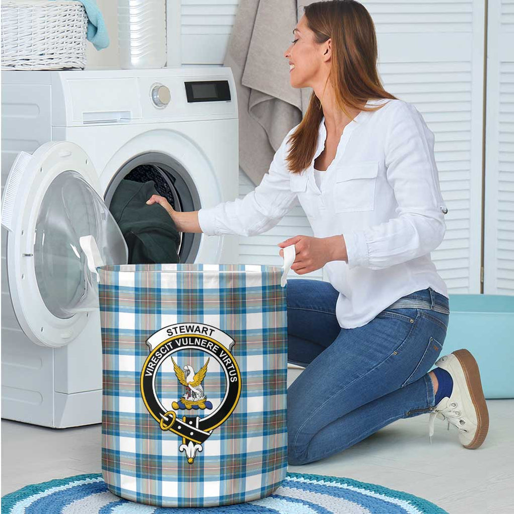 Stewart Muted Blue Tartan Laundry Basket with Family Crest - Tartanvibesclothing Shop